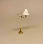 Miniature Gulvlampe messing med hvid foldeskærm, le klint, plisse, skærm, plisseret, dukkehus, tilbehør, ting til, dukkehuset, lamper, belysning, batteri, nisser, nissehus, nissebo, nissedør, hygge, julekrybbe, julelandskab, mini, lamper, biti, ribe