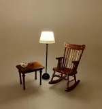 Miniature Gulvlampe sort med hvid skærm, dukkehus, tilbehør, ting til, dukkehuset, lamper, belysning, batteri, nisser, nissehus, nissebo, nissedør, hygge, julekrybbe, julelandskab, mini, lamper, biti, ribe