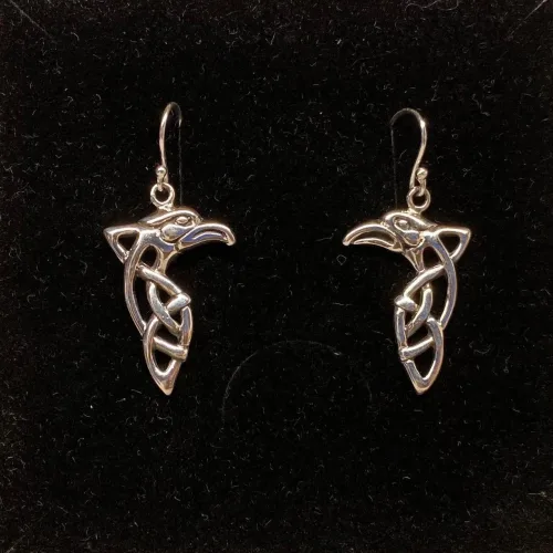 Vikinge Øreringe i sølv - Odins to ravne Åbent flet, ravne, hugin, munin, information, oplysning, viden, nyheder, odin, aser, museumssmykker, vikinger, vikingesmykker, ægte, sølv, øreringe, fugle, originale, fund, biti, ribe,