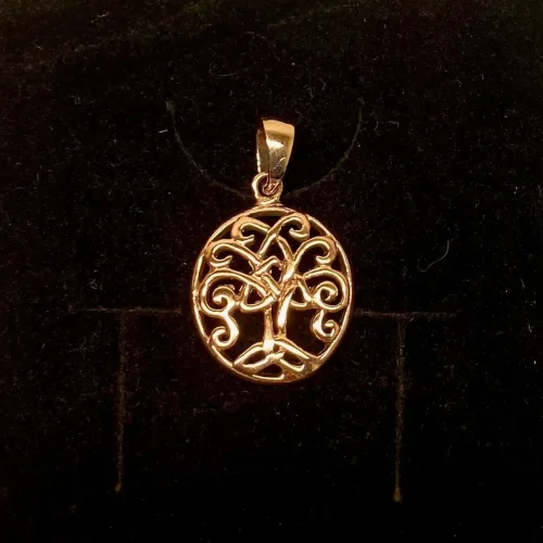 Vikingevedhæng i bronze - Livets træ Yggdrasil med keltisk krone, keltisk, flet, evighed, mytologi, nordisk, nordiske, guder, aser, asatro, gamle, ask, træ, livstræ, livstræet, for altid, gaveide, konfirmation, barnedåb, dåb, kobberbryllup, symbolik, ægte, original, kopi, smykker, vikingesmykker, museumssmykker, fund, udgravninger, biti, ribe,