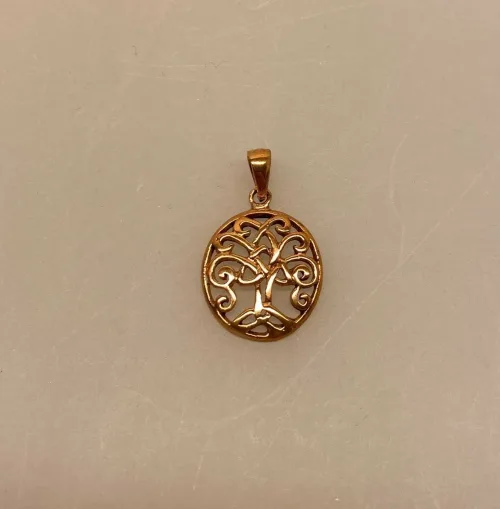 Vikingevedhæng i bronze - Livets træ Yggdrasil med keltisk krone, keltisk, flet, evighed, mytologi, nordisk, nordiske, guder, aser, asatro, gamle, ask, træ, livstræ, livstræet, for altid, gaveide, konfirmation, barnedåb, dåb, kobberbryllup, symbolik, ægte, original, kopi, smykker, vikingesmykker, museumssmykker, fund, udgravninger, biti, ribe,