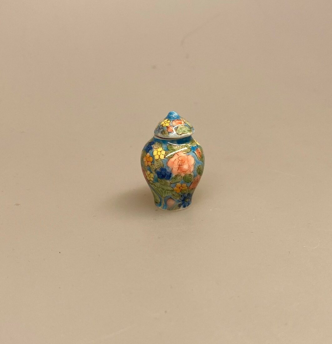 Miniature Porcelænsvase Låg - Turkis