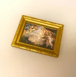 Miniature Maleri Venus' Fødsel, venus af Milo, venus, Sandro, Bottecelli, italiensk, Firenze, miniature, maleri, kunst, kunstværk, Leonardo di Vinci, mysteriet, billedkunt, kunsthandler, kunstværk, oliemaleri, guldramme, kendt, dukkehus, dukkehuset, tilbehør, mini, maleri, biti, ribe, italien, kunstmuseum