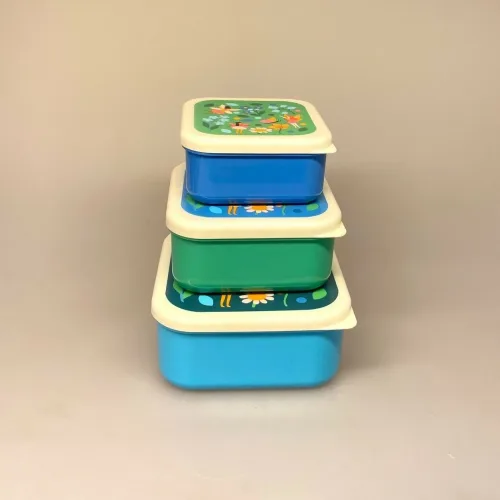 Madkasse sæt/3 bokse - Blomster og Feer, sommerfugle, alfer, alf, haven, vilde blomster, blomstereng, snack, snackboks, frokost, frugt, pause, frokostpause, mellemmåltid, gnavegrønt, skole, vuggestue, børnehave, arbejde, job, madpakke, madkasse, udflugt, på tur, skovtur, sødt, bio, insekter, natur, biti, ribe