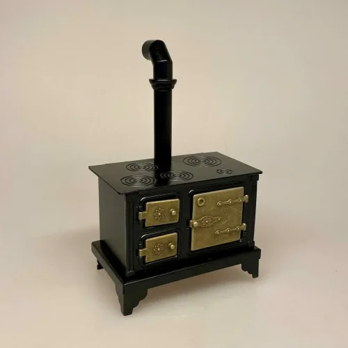 Miniature Støbejerns Komfur, komfur, dukkekomfur, ovn, miniaturer, dukkehusting, ting til dukkehuset, dukkekøkken, støbejern, støbejernskomfur, nissebo, ting til nisser, nissetilbehør, dukketilbehør, mini, 1:12, skala, lille, småt, doll house, miniaturen, biti, ribe