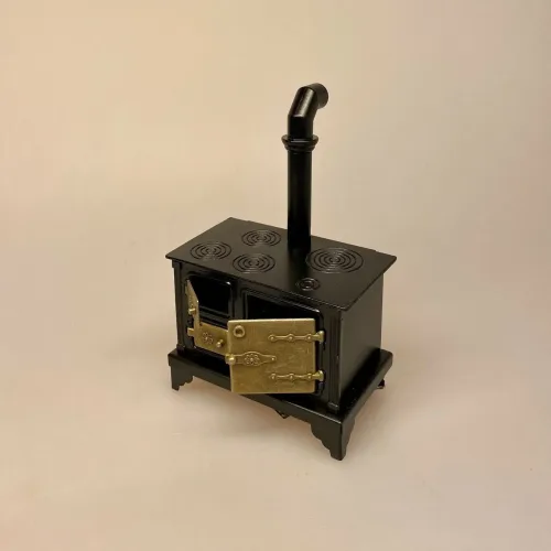 Miniature Støbejerns Komfur, komfur, dukkekomfur, ovn, miniaturer, dukkehusting, ting til dukkehuset, dukkekøkken, støbejern, støbejernskomfur, nissebo, ting til nisser, nissetilbehør, dukketilbehør, mini, 1:12, skala, lille, småt, doll house, miniaturen, biti, ribe