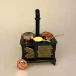 Miniature Støbejerns Komfur, komfur, dukkekomfur, ovn, miniaturer, dukkehusting, ting til dukkehuset, dukkekøkken, støbejern, støbejernskomfur, nissebo, ting til nisser, nissetilbehør, dukketilbehør, mini, 1:12, skala, lille, småt, doll house, miniaturen, biti, ribe