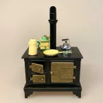 Miniature Støbejerns Komfur, komfur, dukkekomfur, ovn, miniaturer, dukkehusting, ting til dukkehuset, dukkekøkken, støbejern, støbejernskomfur, nissebo, ting til nisser, nissetilbehør, dukketilbehør, mini, 1:12, skala, lille, småt, doll house, miniaturen, biti, ribe