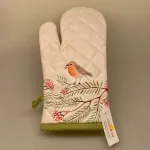 Grillhandske Bomuld med Rødhals, grillhandske, grillvante, køkken, tekstiler, rødhals, rødkælk, fugl, fin, kok, grene, røde bær, fauna, vilde, vild, med vilje, biodiversitet, biti, ribe, gave, gaveide