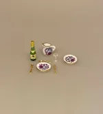 Miniature Tallerkener 2 stk. Porcelæn Lilla blomst , service, tallerken, dukkehusting, dukkehustilbehør, ting til, tilbehør, udstyr, miniature, nisser, nissebo, nissedør, nissetibehør, julekalender, diy, royal cph, symbolsk gave, sangskjuler, 1:12, biti, ribe, små, tallerkner, porcelæn, sjov,
