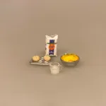 Miniature Bagesæt med 4 Dele, julebag, den store bagedyst, bager, konditor, bageudstyr, mel, æg, boller, dukkehus, dukkehustilbehør, køkken, dukkehusting, sættekasse, sætterkasse, amagerhylde, sangskjuler, sjov, symbolsk, nisser, nissedør, nisseudstyr, nissetilbehør, ting til, tilbehør, miniature, minimad, bagerbutik, biti, 1:12