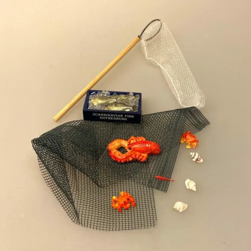 Miniature Hummer, skaldyr, fisk, fiskestang, fisketur, krabbe, krebs, lystfisker, fiskeri, symbolsk, gave, gaveide, gavekort, fisketegn, fange fisk, miniaturer, små, sjovt, 1:12, dukkehus, strand, strandtema,