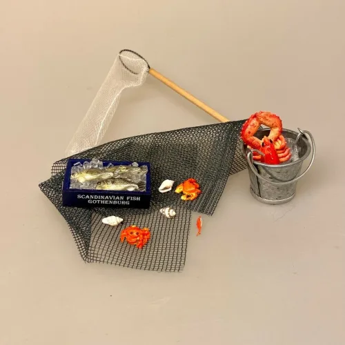 Miniature Hummer, skaldyr, fisk, fiskestang, fisketur, krabbe, krebs, lystfisker, fiskeri, symbolsk, gave, gaveide, gavekort, fisketegn, fange fisk, miniaturer, små, sjovt, 1:12, dukkehus, strand, strandtema,