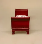 Miniature Karlekammer Seng Mahogni, seng, enkeltseng, karlekammer, karlekammerseng, pigekammer, gammeldags, træ, dukkeseng, dukkehusseng, dukkehus, nisser, nissebo, nissehus, jul i, dukkehusmøbler, tilbehør, ting, til, miniature, 1:12, birgitte frigast,