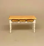 Miniature Køkkenbord - Hvid Natur, køkken, bord, skuffer, bagebord, bagning, køkkenmøbler, dukkehus, ting til, tilbehør, dukkehusmøbler, dukkemøbler, miniaturer, miniature, 1:12, nisser, nissebo, nissehus, nissedør, jul, julekalender, symbolsk, gave, bagedyst, biti, ribe