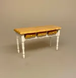 Miniature Køkkenbord - Hvid Natur, køkken, bord, skuffer, bagebord, bagning, køkkenmøbler, dukkehus, ting til, tilbehør, dukkehusmøbler, dukkemøbler, miniaturer, miniature, 1:12, nisser, nissebo, nissehus, nissedør, jul, julekalender, symbolsk, gave, bagedyst, biti, ribe