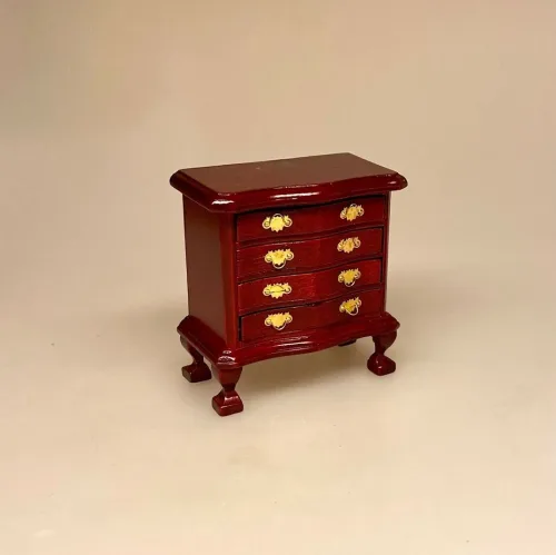 Miniature Kommode Mahogny med 4 Skuffer, møbler, dragkiste, mahogni, dukkemøbler, dukkehus dukkehusmøbler,