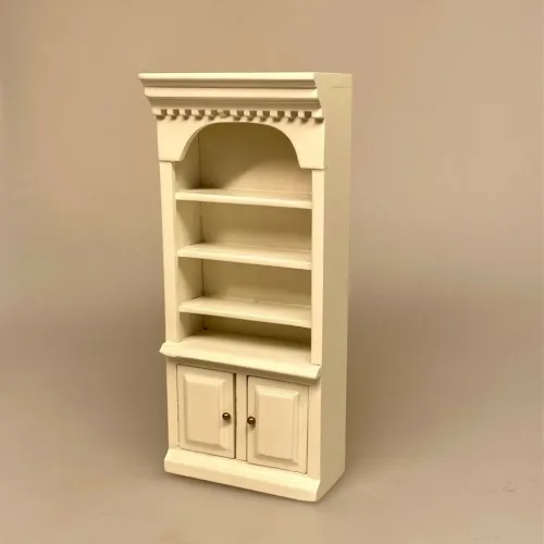 Miniature Reol med Underskabe - Creme, naturhvid, råhvid, flødefarvet, cafe, konditori, møbler, dukkemøbler, bogreol, bøger, læsehest, dukkehus, dukkehuset, tilbehør, ting til, dukkemøbler, bibliotek, bibliotikar, herreværelse, sangskjuler, personlig, sjov, gave, gaveide, symbolsk, whiskey, cognac, portvin, adel, herskab, efterløn, pension, livsnyder, biti, ribe,, butiksreoll, køkkenreol
