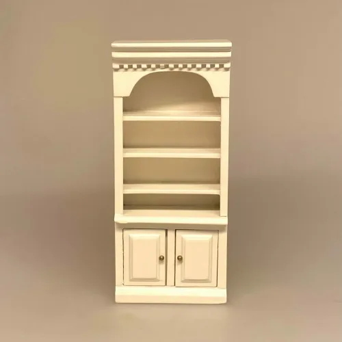 Miniature Reol med Underskabe - Creme, naturhvid, råhvid, flødefarvet, cafe, konditori, møbler, dukkemøbler, bogreol, bøger, læsehest, dukkehus, dukkehuset, tilbehør, ting til, dukkemøbler, bibliotek, bibliotikar, herreværelse, sangskjuler, personlig, sjov, gave, gaveide, symbolsk, whiskey, cognac, portvin, adel, herskab, efterløn, pension, livsnyder, biti, ribe,, butiksreoll, køkkenreol