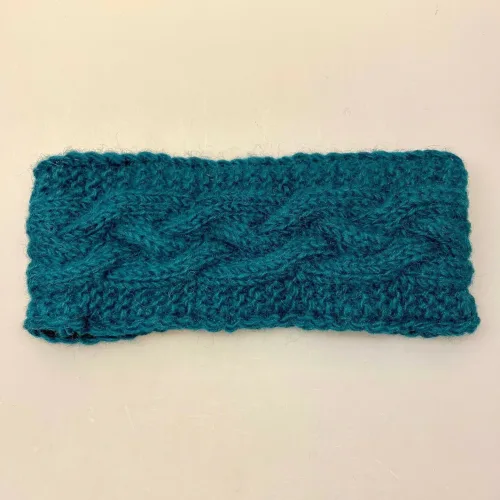 Pandebånd Uld med Foer - Aran Flaskegrønt, bandi, 8252, irsk, nepal, håndstrikket, fairtrade, uldent, lunt, blødt, varmt, praktisk, smart, klassisk, grønt, petrol, blågrønt, foret, med foer, fleece, kradser ikke, gave, gaveide, julegave, accessories, efterår, biti, ribe