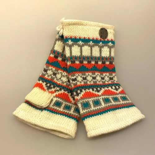 Strikkede Vanter uden Fingre - Natur Mønster, uden fingre, muffedisser, håndledsvarere, luffer, vanter, med foer, forede, windstopper, fleece, lyse, friske, hønsestrik, mønsterstrik, borter, naturhvid, råhvid, søde, ren, uld, biti, pulsvarmere, strik, accessories,