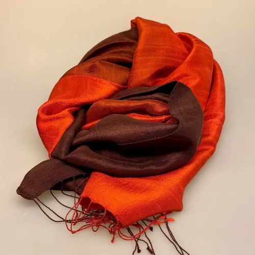 Blød Thaisilke Tørklæde XL - Brun Rust Teglrød, 2073-21, teglrød, rustrød, varmrød, orange, varme, farver, efterårsfarver, gyldne,