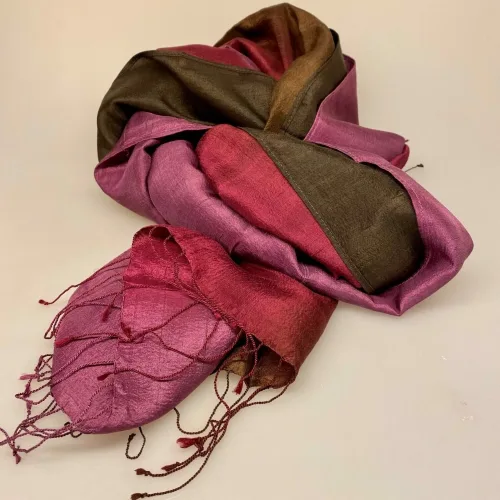 Blød Thaisilke Tørklæde XL - Lyng Fuchsia Chokoladebrun, mørkebrun, lynglilla, vinrød, lilla, 2073-43, flot, lækkert, stola, sjal, tørklæde, stort, langt, blødt, eksklusivt, elegant, luksus, kvalitet, silke, ren, ægte, thaisilke, festligt, smart, gave, gaveide, over skuldrene, julegave, biti, ribe