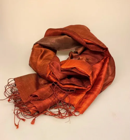 Blød Thaisilke Tørklæde XL - Rødbrun Rustrød Brun, gyldenbrunt, rødbrunt, 2073-22,