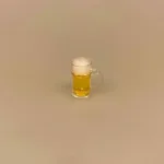 Miniature Glas med Fadøl, frisk fra fad, bierfest, oktoberfest, tulibier, ølkrus, fadøl, glas, miniature, dukkehus, drikkevarer, øl, minibar, sjov, dukkehus, nisser, nisseøl, nissedør, nissehus, jul, julestue, dukkehustilbehør, dukkemad, mundblæst, glas med hank, biti, ribe
