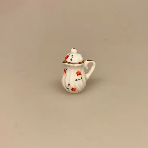 Miniature Kaffekande Porcelæn med Blomster, kaffekande, kaffepause, Miniature Kop Porcelæn Blomster, kaffepunch, snaps, haps haps haps, nu skal vi have snaps, service, kaffe, kaffeservice, middagstallerken, mini, miniature, miniatyre, 1:12, dukkehus, nisser, symbolsk, gave, gavekort, sangskjuler, sønderjysk kaffebord, tjener, madlavning, borddækning, nisserne, nissedør, dukkehusting, dukkehustilbehør, interiør, ting til, sættekasse, sætterkasse, biti, Best in miniature