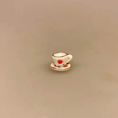 Miniature Kop Porcelæn Blomster, service, kaffe, kaffeservice, middagstallerken, mini, miniature, miniatyre, 1:12, dukkehus, nisser, symbolsk, gave, gavekort, sangskjuler, sønderjysk kaffebord, tjener, madlavning, borddækning, nisserne, nissedør, dukkehusting, dukkehustilbehør, interiør, ting til, sættekasse, sætterkasse, biti, Best in miniature