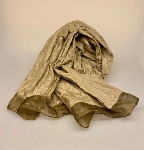 Silketørklæde med Organza Borter - Lys Khaki - Billede 3