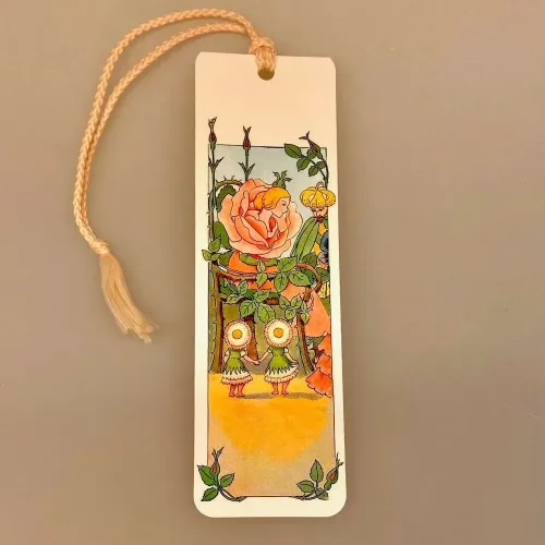 Bogmærke Karton med Elsa Beskow Blomsterfesten Rose, blomsterfeste, elsa beskow, bogmærke, læsehest, gave, billig, fin, sød, biti, ribe
