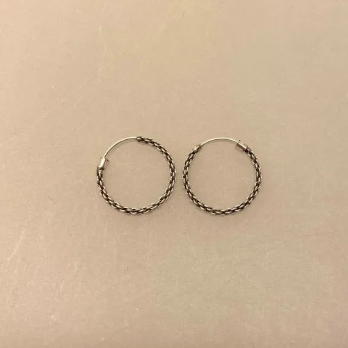 Creoler i Sølv Ø 18 mm Kædemønster, strikket, råt, sejt, mønster, flotte, specielle, ren, ægte, sterling, sølv, 925, nikkelfri, billige, særlige, allergivenlige, runde, øreringe, til, mænd, piger, gave, gaveide, stilige, elegante, cool, biti, ribe,