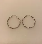 Creoler i Sølv Ø 30 mm Kraftig med Snoninger, store, kraftige, chunky, klassiske, elegante, cool, lækre, god, kvalitet, snoede, flettede, mønster, flotte, specielle, ren, ægte, sterling, sølv, 925, nikkelfri, billige, særlige, allergivenlige, runde, øreringe, til, mænd, piger, gave, gaveide, stilige, elegante, cool, biti, ribe,