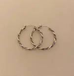 Creoler i Sølv Ø 30 mm Kraftig med Snoninger, store, kraftige, chunky, klassiske, elegante, cool, lækre, god, kvalitet, snoede, flettede, mønster, flotte, specielle, ren, ægte, sterling, sølv, 925, nikkelfri, billige, særlige, allergivenlige, runde, øreringe, til, mænd, piger, gave, gaveide, stilige, elegante, cool, biti, ribe,