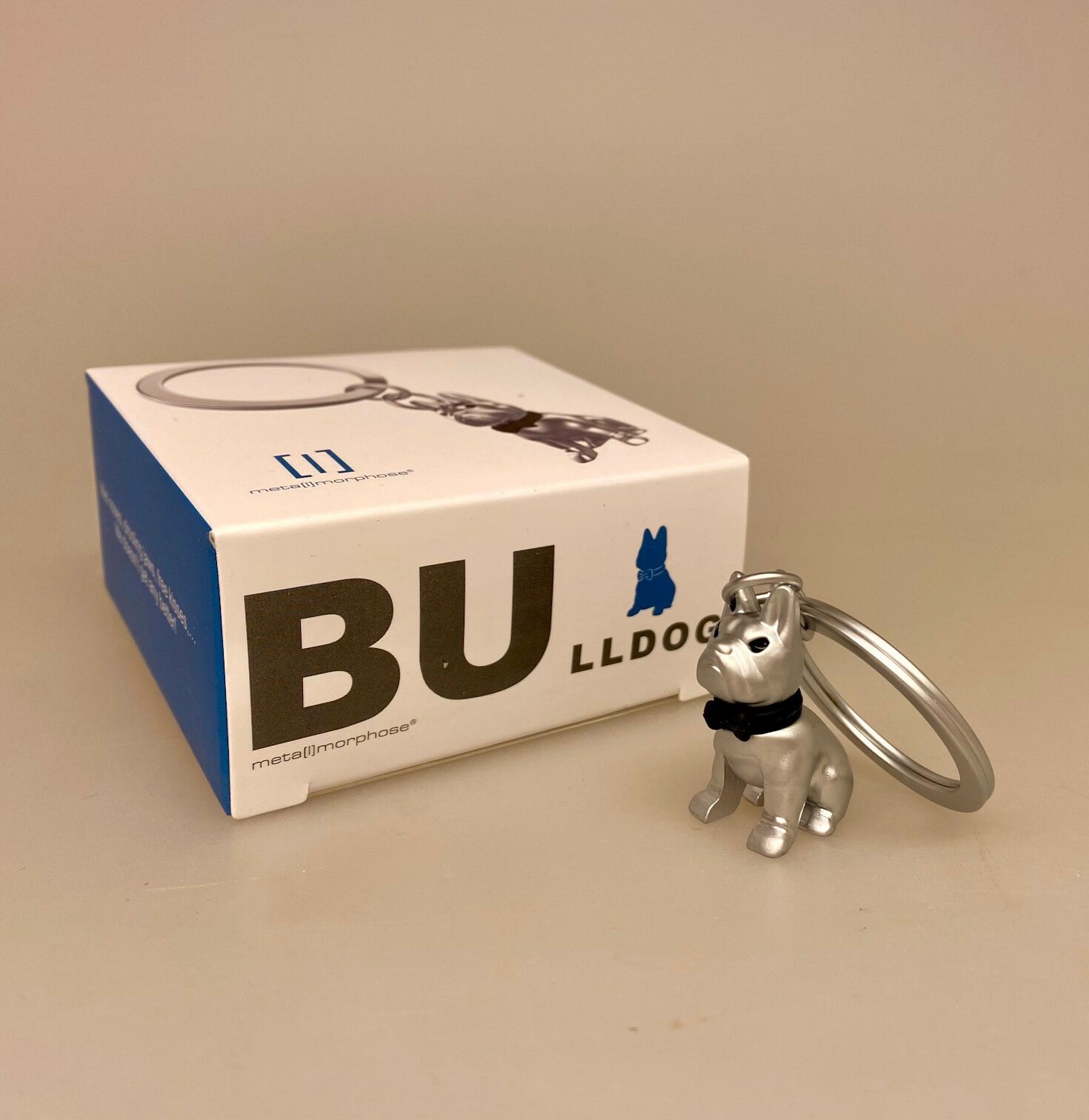 Nøglering - Fransk Bulldog Mat Sølv, hund, halsbånd, sort, bulldog, ting med, hunde, nøglering, speciel, hundenøglering, antrazit, blank, gaveide, gave, biti, ribe