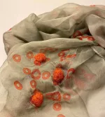 Tørklæde 1530 Silkechiffon med Filt og tryk - Khaki, 01, rust, spændende, interessant, kunstnerisk, særligt, finurligt, filtkugler, sjovt, lækkert, biti, ribe