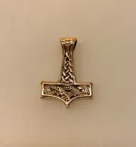 Vikingevedhæng i Bronze - Thorshammer med Slange, bronze, kobber, gylden, billig, original, midgårdsormen, slange, mjølner, thor, hammer, maskulin, torden, guden, aser