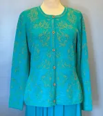 Alpaka Cardigan - Maria med Rund Hals Smaragdgrøn, turkis, alpaca, lama, uld, lækker, bedste, kvalitet, babyalpaka, cashmere, jaquardstrikket, strikjakke, elegant, let, varm, særlig, smuk, flot, sporty, damestrik, gave, figur, timeglas, klædelig, design, biti, ribe