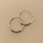 Creoler i Sølv Ø 30 mm 3 x S-mønster, sø 096-9, bali, hoops, runde, øreringe, ringe, store, mønster, oxiderede, oxyderede, snoninger, specielle, billeige, ægte, ren, sterling, sølv, 925, lette, elegante, tynde, flotte, tilbud, boho, hippie, chic, biti, ribe, maanesten, stine a, pico,