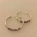 Creoler i Sølv Ø 30 mm 3 x S-mønster, sø 096-9, bali, hoops, runde, øreringe, ringe, store, mønster, oxiderede, oxyderede, snoninger, specielle, billeige, ægte, ren, sterling, sølv, 925, lette, elegante, tynde, flotte, tilbud, boho, hippie, chic, biti, ribe, maanesten, stine a, pico,