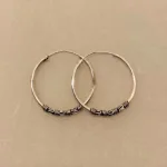 Creoler i Sølv Ø 30 mm 3 x S-mønster, sø 096-9, bali, hoops, runde, øreringe, ringe, store, mønster, oxiderede, oxyderede, snoninger, specielle, billeige, ægte, ren, sterling, sølv, 925, lette, elegante, tynde, flotte, tilbud, boho, hippie, chic, biti, ribe, maanesten, stine a, pico,