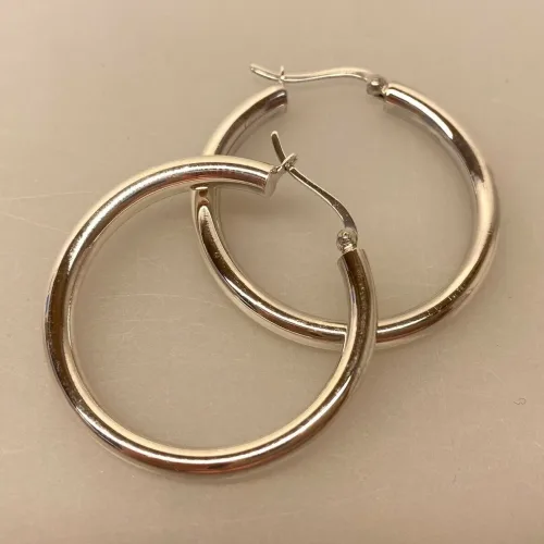 Creoler i Sølv Ø 40 mm Glatte Hoops 4 mm, kraftige, chunky, gedigne, kvalitet, flot, lækre, tykke, store, statement, smykker, øreringe, hoops, creoler, runde, ringe, ægte, ren, sølv, sterling, 925, elegante, flotte, cool, smarte, stilige, stilede, simple, fest, boho, billige, tilbud, for to, par, biti, ribe, design, jane kønig, stine a, maanesten, pico, sfb, cph, enamel, julie, sandlau,