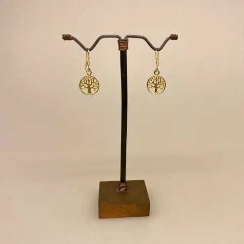 Forgyldte Ørenringe med Rundt Livstræ, gyldne, forgyldte, guldbelagt, ægte, ren, sterling, sølv, ørehænger, hængeøreringe, flotte, runde, små, træer, livets træ, yggdrasil, billige, tilbud, fine, gave, gaveide, moderne, stine a, enamel, maanesten, nature, pico, feminine, yndige, kvalitet, biti, ribe,