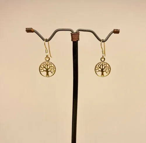 Forgyldte Ørenringe med Rundt Livstræ, gyldne, forgyldte, guldbelagt, ægte, ren, sterling, sølv, ørehænger, hængeøreringe, flotte, runde, små, træer, livets træ, yggdrasil, billige, tilbud, fine, gave, gaveide, moderne, stine a, enamel, maanesten, nature, pico, feminine, yndige, kvalitet, biti, ribe,