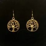 Forgyldte Ørenringe med Rundt Livstræ Stiliseret, søg, sg, 484, store, gyldne, forgyldte, guldbelagt, ægte, ren, sterling, sølv, ørehænger, hængeøreringe, flotte, runde, små, træer, livets træ, yggdrasil, billige, tilbud, fine, gave, gaveide, moderne, stine a, enamel, maanesten, nature, pico, feminine, yndige, kvalitet, biti, ribe,