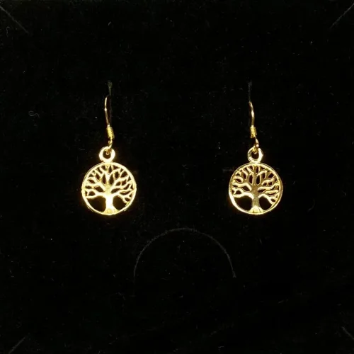 Forgyldte Ørenringe med Rundt Livstræ, gyldne, forgyldte, guldbelagt, ægte, ren, sterling, sølv, ørehænger, hængeøreringe, flotte, runde, små, træer, livets træ, yggdrasil, billige, tilbud, fine, gave, gaveide, moderne, stine a, enamel, maanesten, nature, pico, feminine, yndige, kvalitet, biti, ribe,