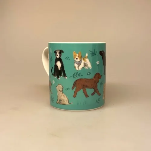 Krus Porcelæn - Hunde Grønt, forskellige, chi hua hua, bulldog, husky, sibirian, blodhund, old english sheepdog, westie, westhighland, terrier, jack russel, grand danois, bmuldshund, cotton, frison, bisee, yorkshire, mops, cava, poo, gravhund, puddel, golden, retriever, labrador, dobbermann, charlie, biti, ribe, hundemotiv, krus, kop, tekop, tekrus, kaffekop, kaffekrus, ting med, gadekryds, blandingshund, spaniel, cairn, labrador, cava, poo,
