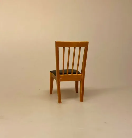 Miniature Stol Lys med Lædersæde, design, arkitekt, tegnet, dansk, 1960s, 1950s, 1:12, mini, miniature, møbler, dukkehus, dukkehudting, tilbehør,